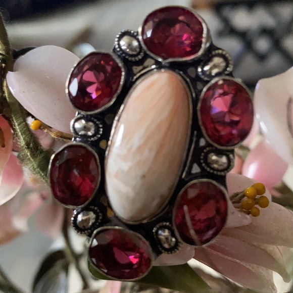 Vintage 925 scolecite garnet ring - Picture 2 of 6